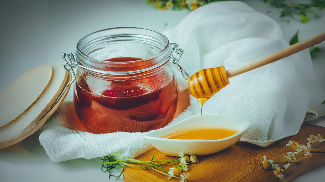 Honey in a glass bottle