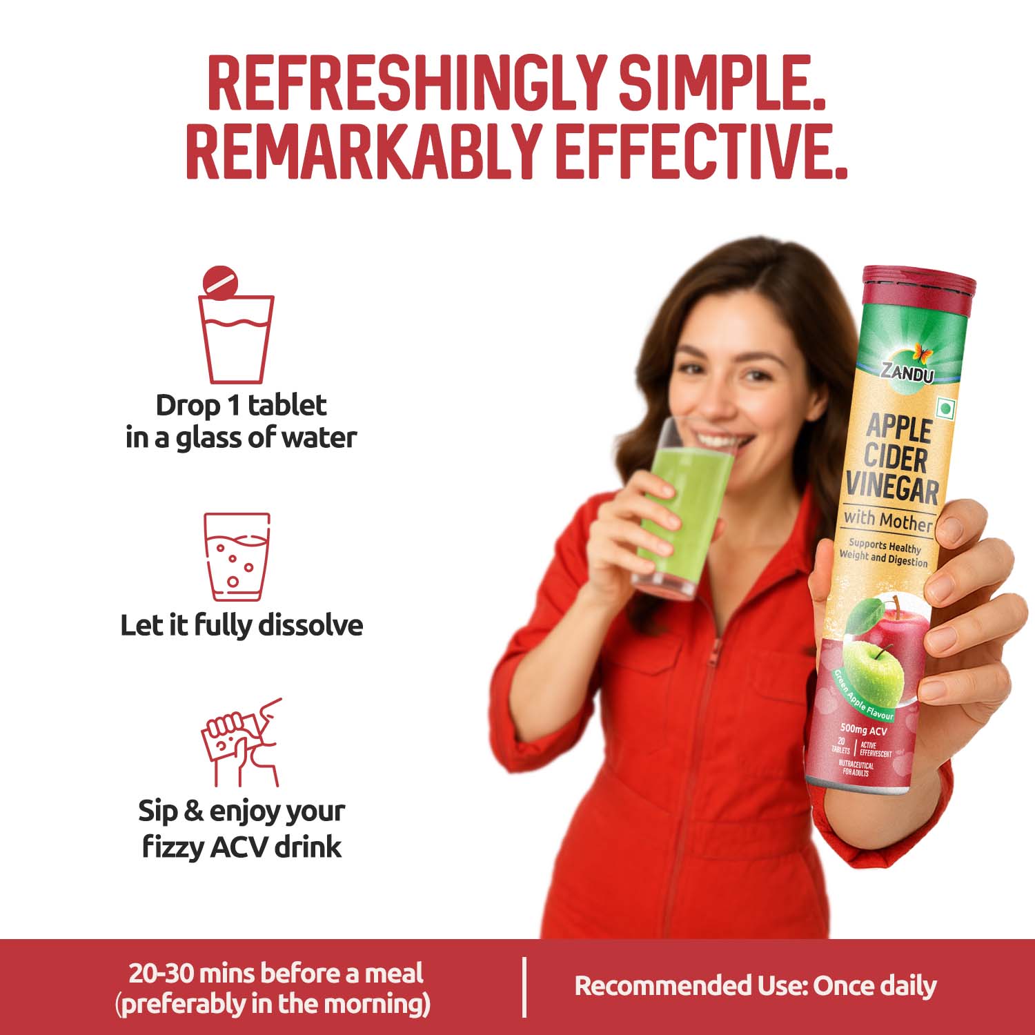 Zandu Apple Cider Vinegar (ACV) Effervescent Tablets