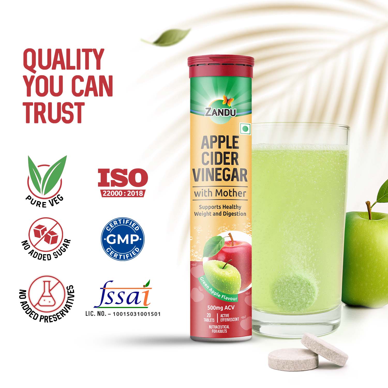 Zandu Apple Cider Vinegar (ACV) Effervescent Tablets