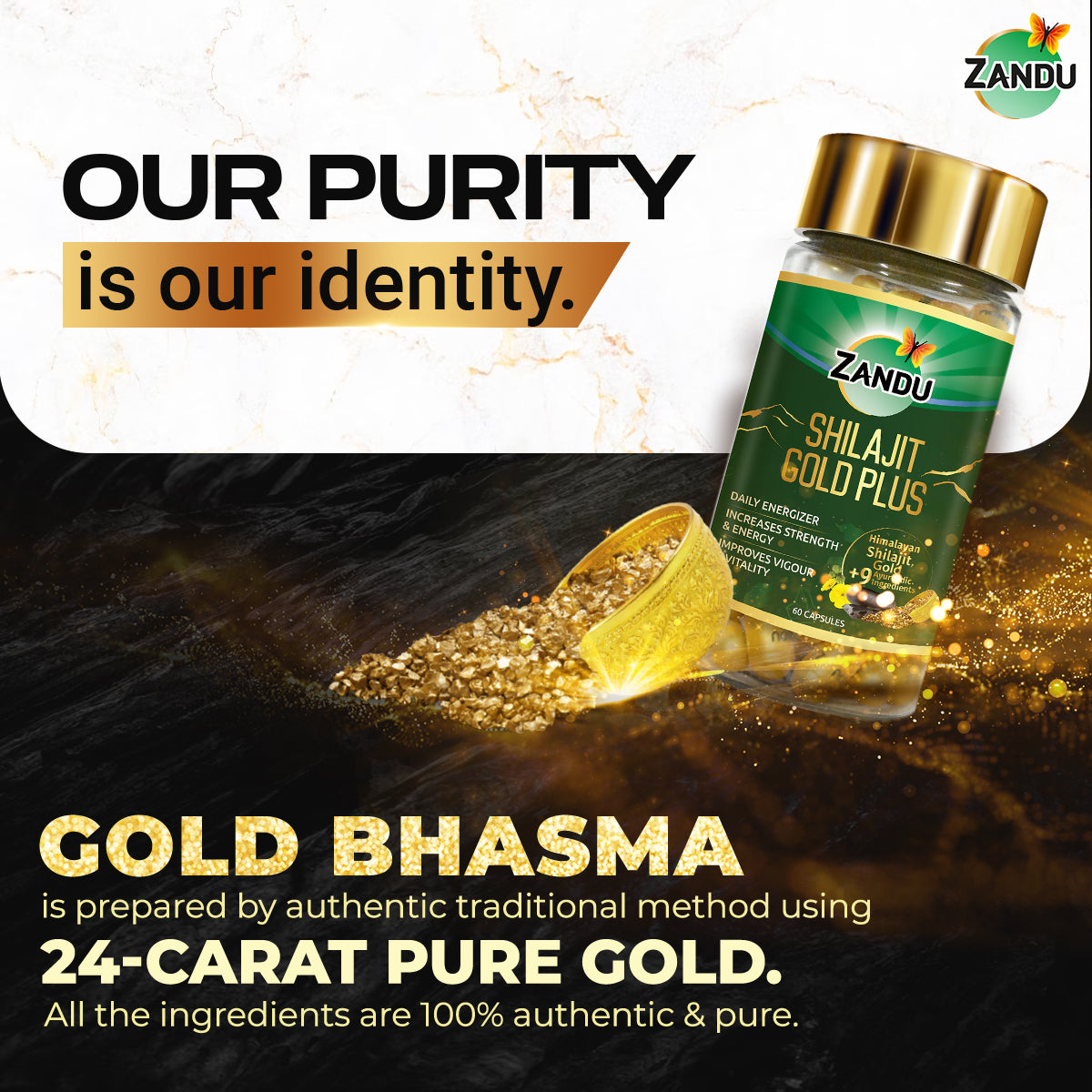 Shilajit Capsules with 24 Carat Gold