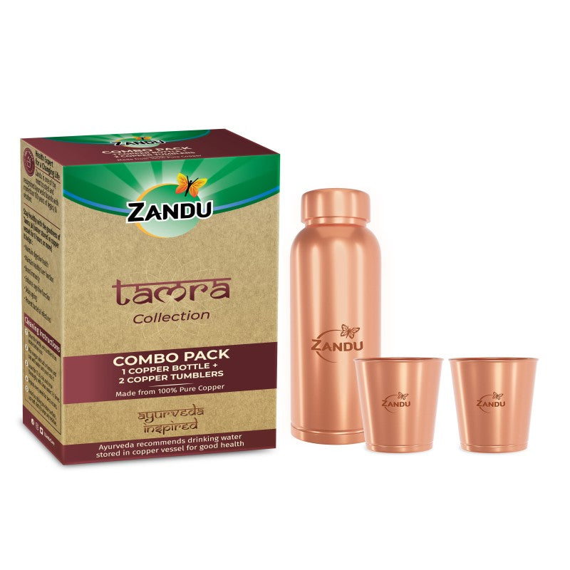 Zandu Copper Combo (Bottle + 2 Glasses)