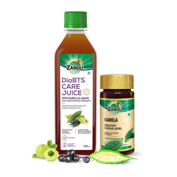 Zandu DiaBTS Care Juice (Sugar Free) + Karela Capsule (60 Caps)