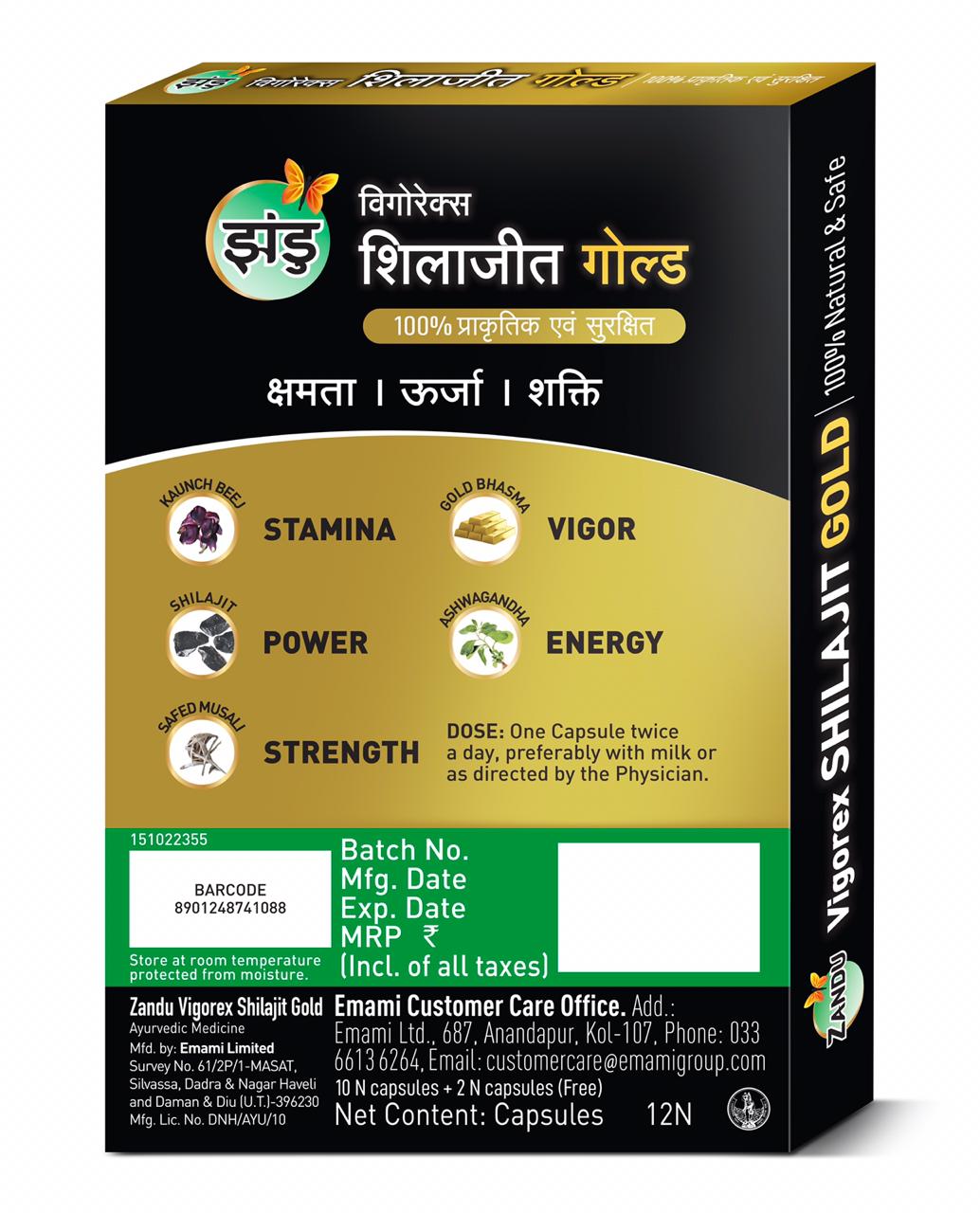 Zandu Vigorex Shilajit Gold (10+2 Caps Free)