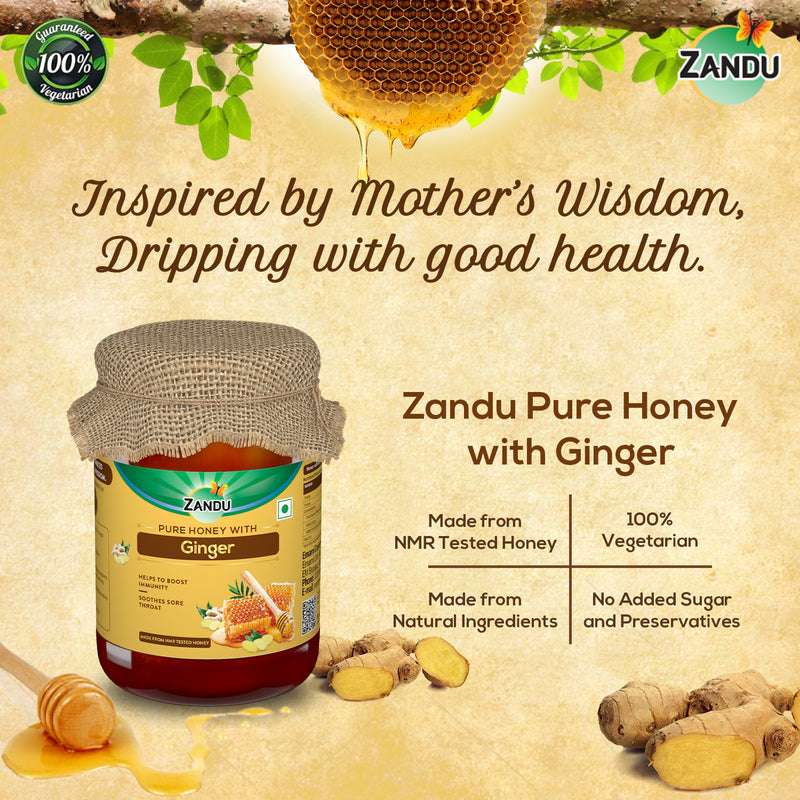 Pure Honey with Ginger (650g) & FREE Ashwagandha (60 Caps)