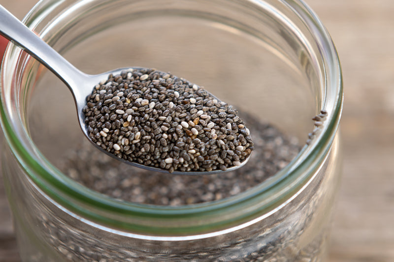 A spoon fill with chia seeds