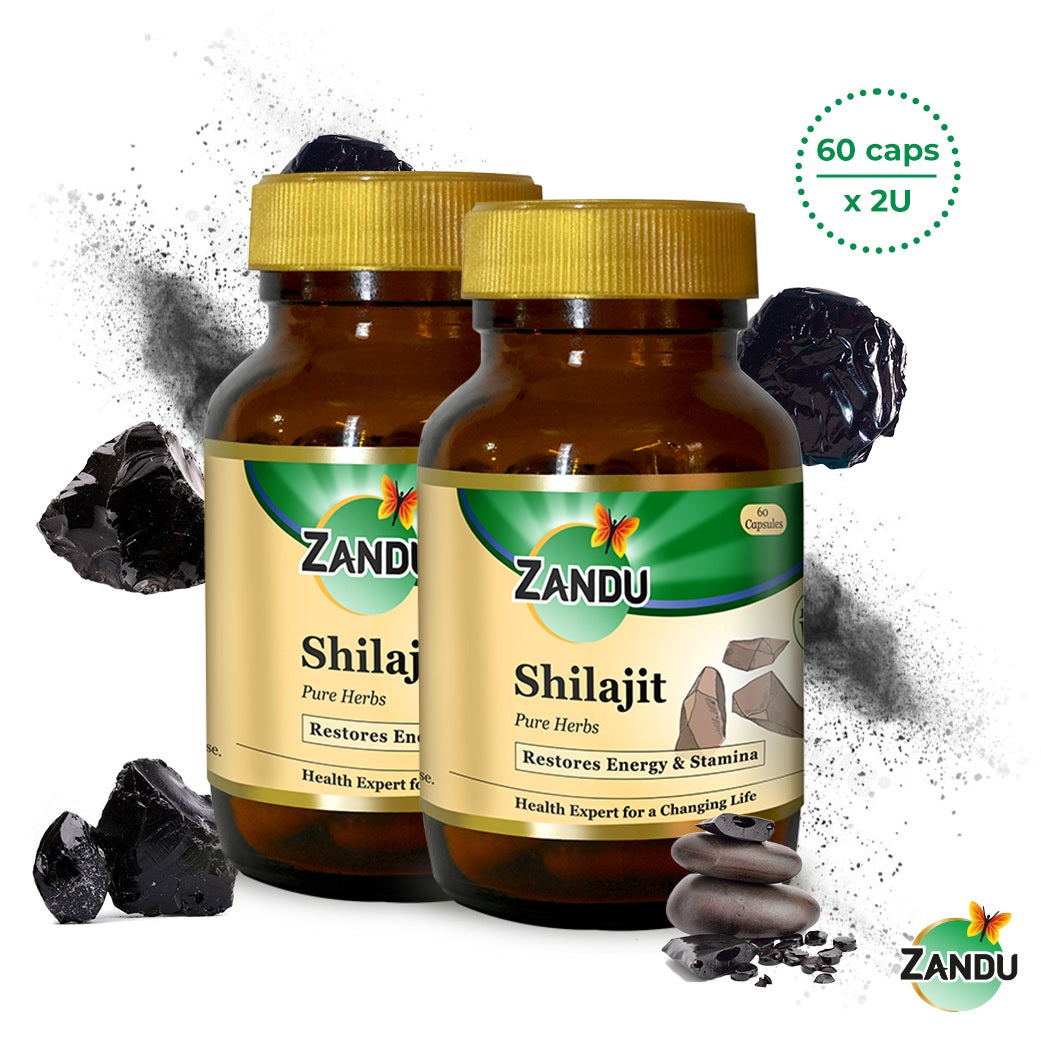 Zandu Shilajit Capsules with 100% Pure Himalayan Shilajit for Strength, Vigor & Vitality (60 Caps) - Pack of 2