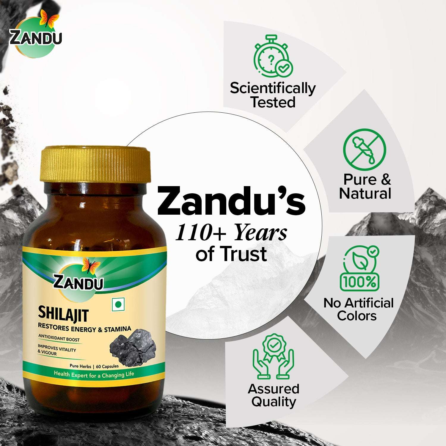 Zandu Shilajit Capsule with 100% Pure Himalayan Shilajit for Strength, Energy, Power, Vigor & Vitality