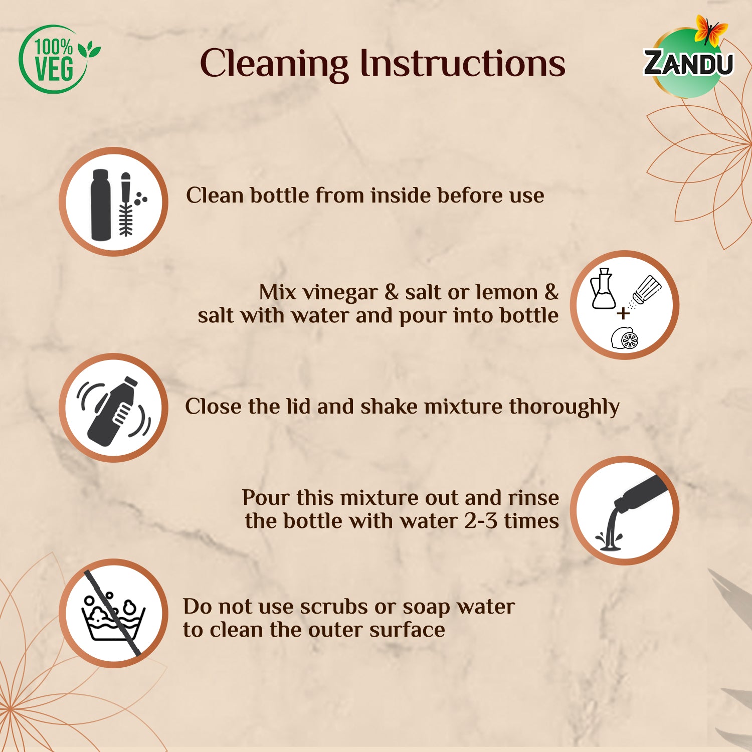 How to clean Zandu Copper bottle 750 ml?