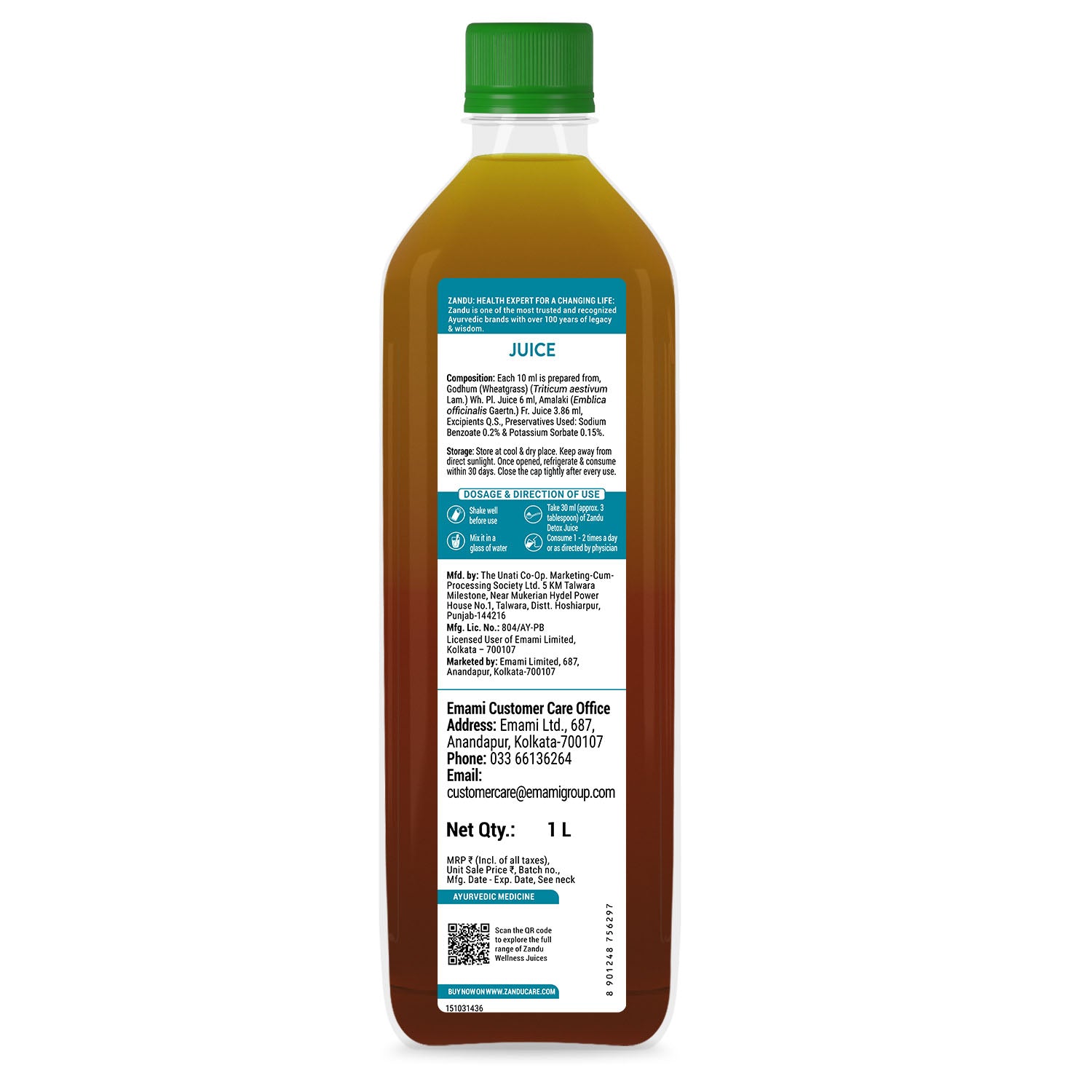 Zandu Full Body Detox Juice (Wheatgrass & Amla)