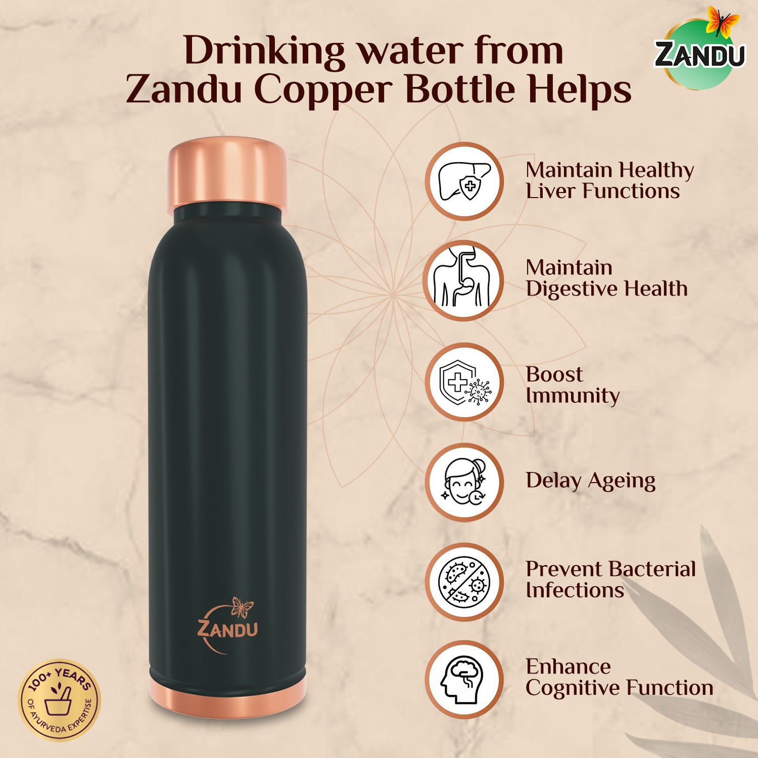 Zandu Copper Bottle (950ml) Green