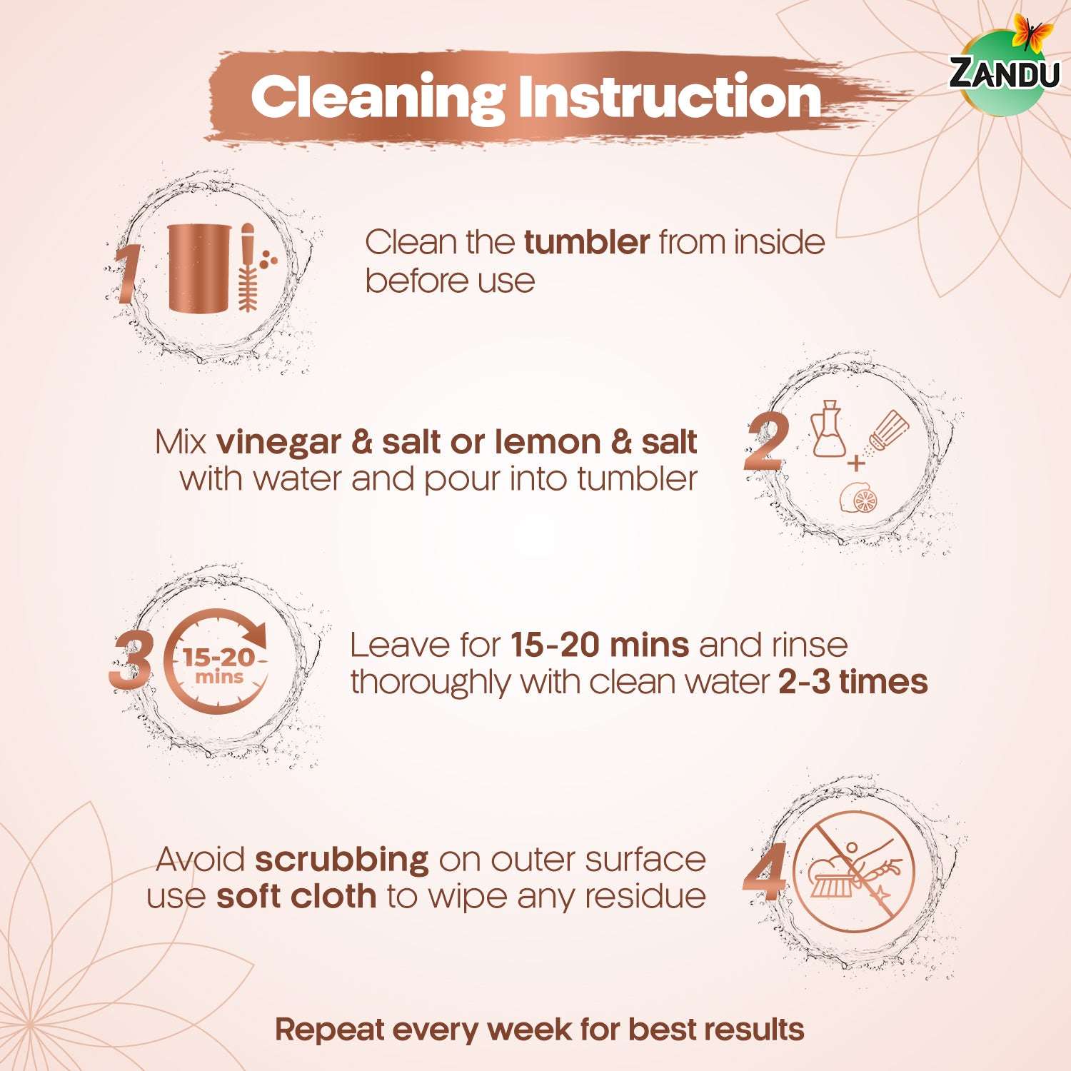 Zandu Copper Tumbler cleaning instruction