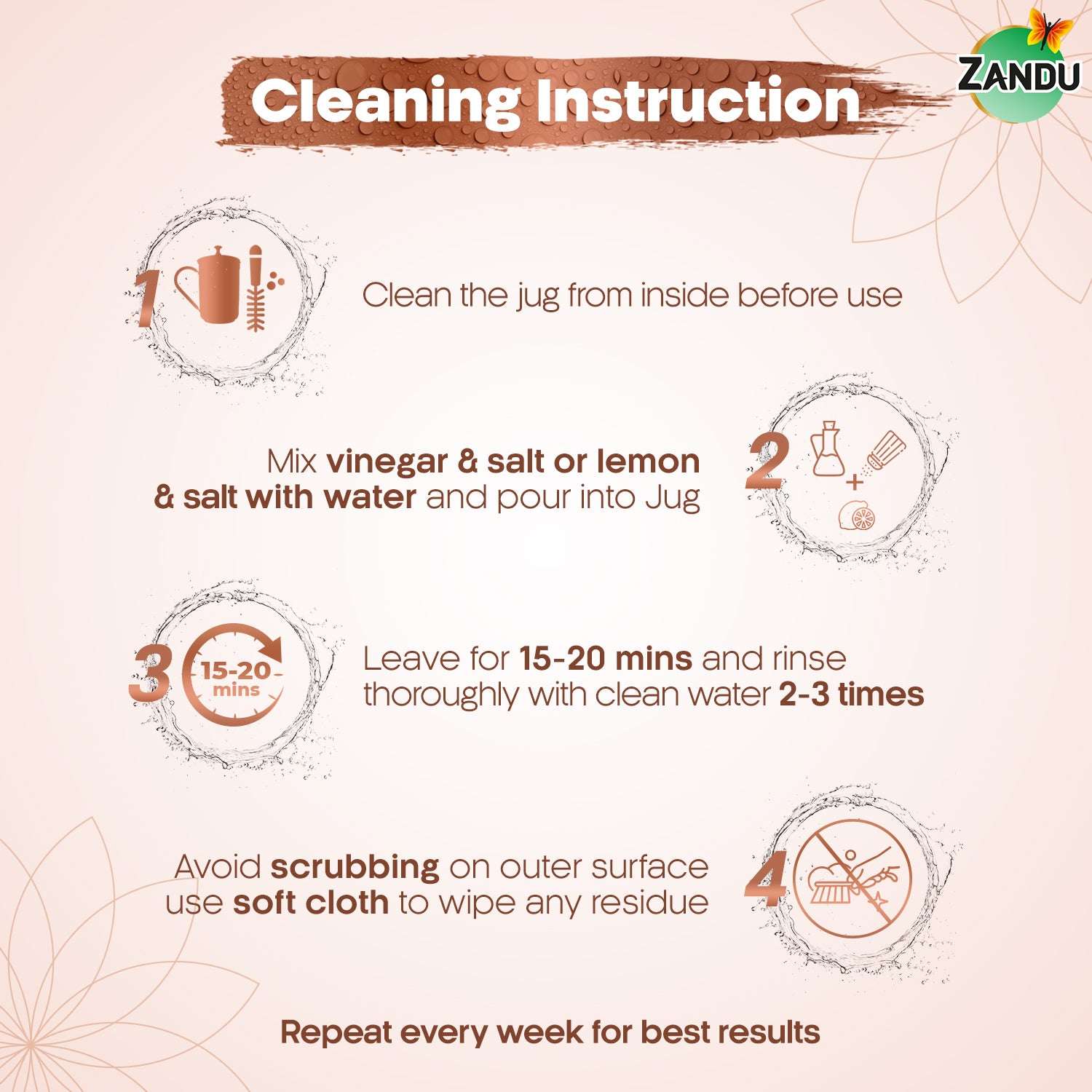 Zandu Copper Jug Cleaning Instruction