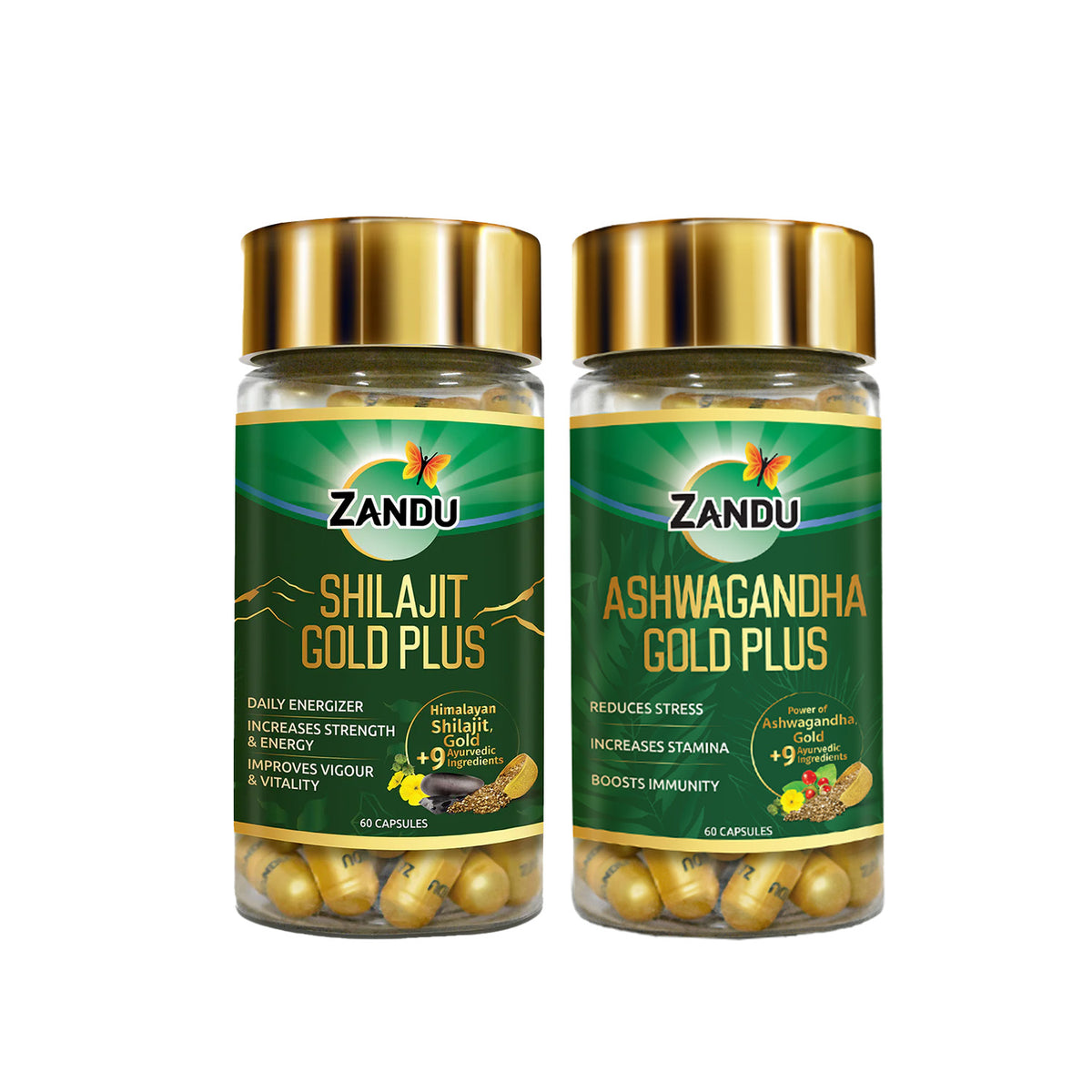 Zandu Sheelajet Gold Plus (60 Caps) + Ashwa Gandha Gold Plus (60 Caps) Combo