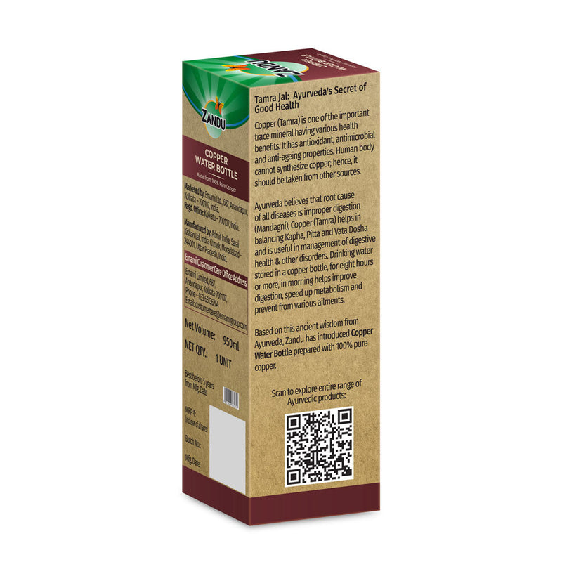 Zandu Copper Bottle with Free Organic Apple Cider Vinegar (500ml)