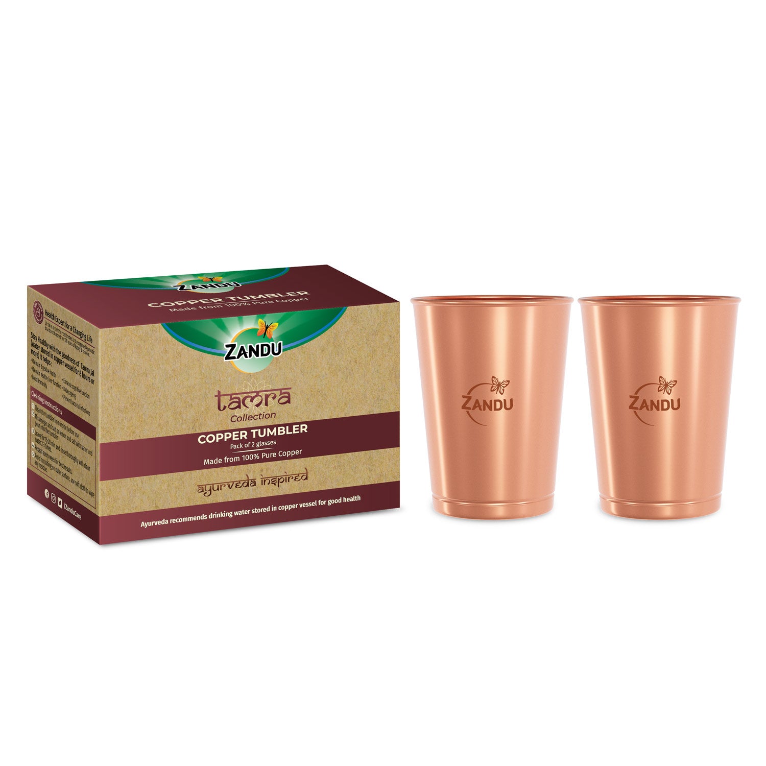 Buy Zandu Copper Tumbler Online (Set of Glasses)