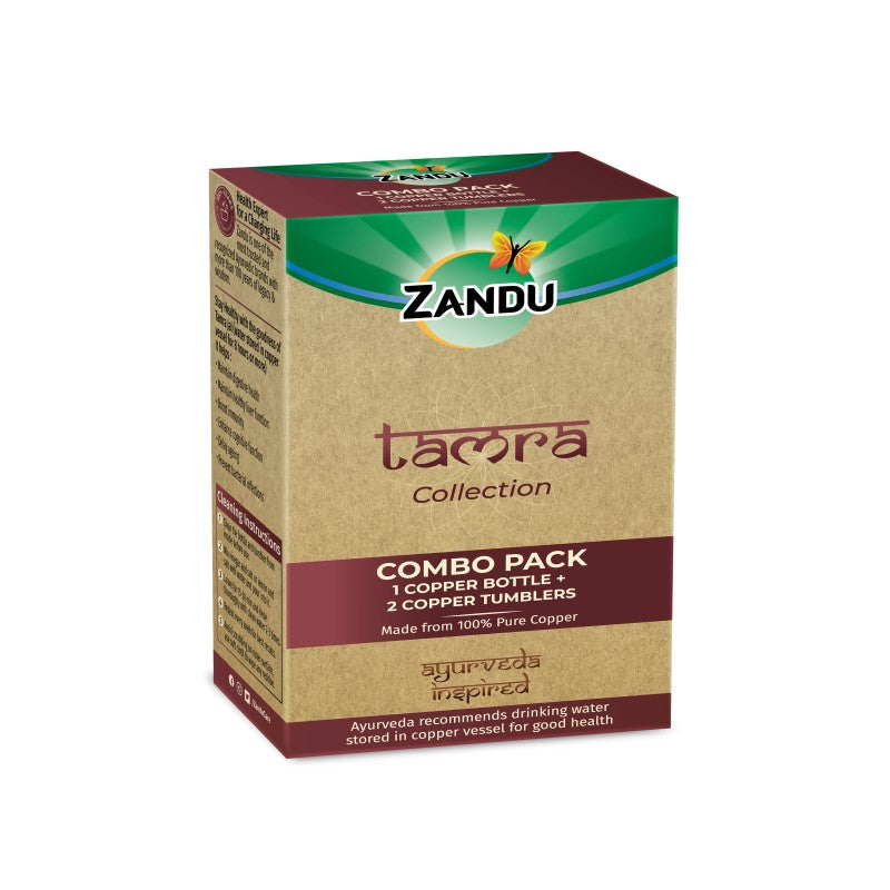Zandu Copper Combo Pack (950ml Copper Bottle + 2x300ml Copper Tumblers)