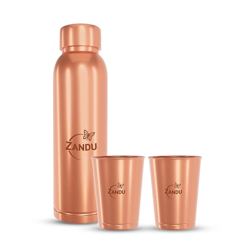 Zandu Copper Combo (Bottle + 2 Glasses)