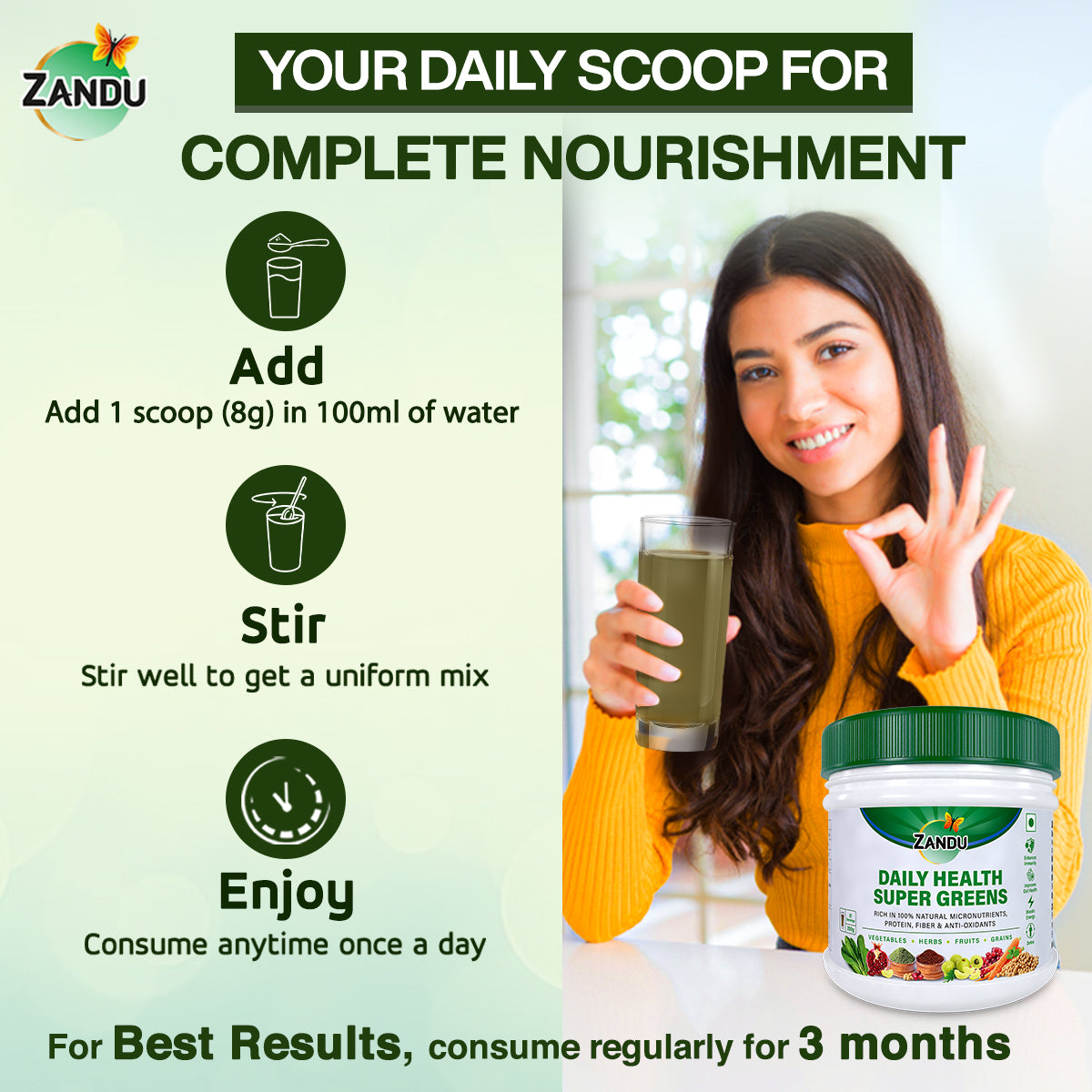 How to use Zandu Daily Health Super Greens Powder?