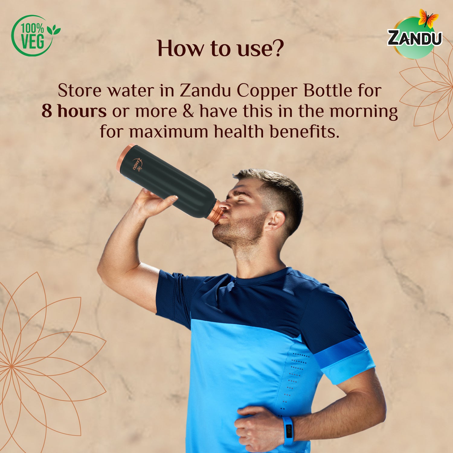 Zandu Copper Bottle (950ml) Green