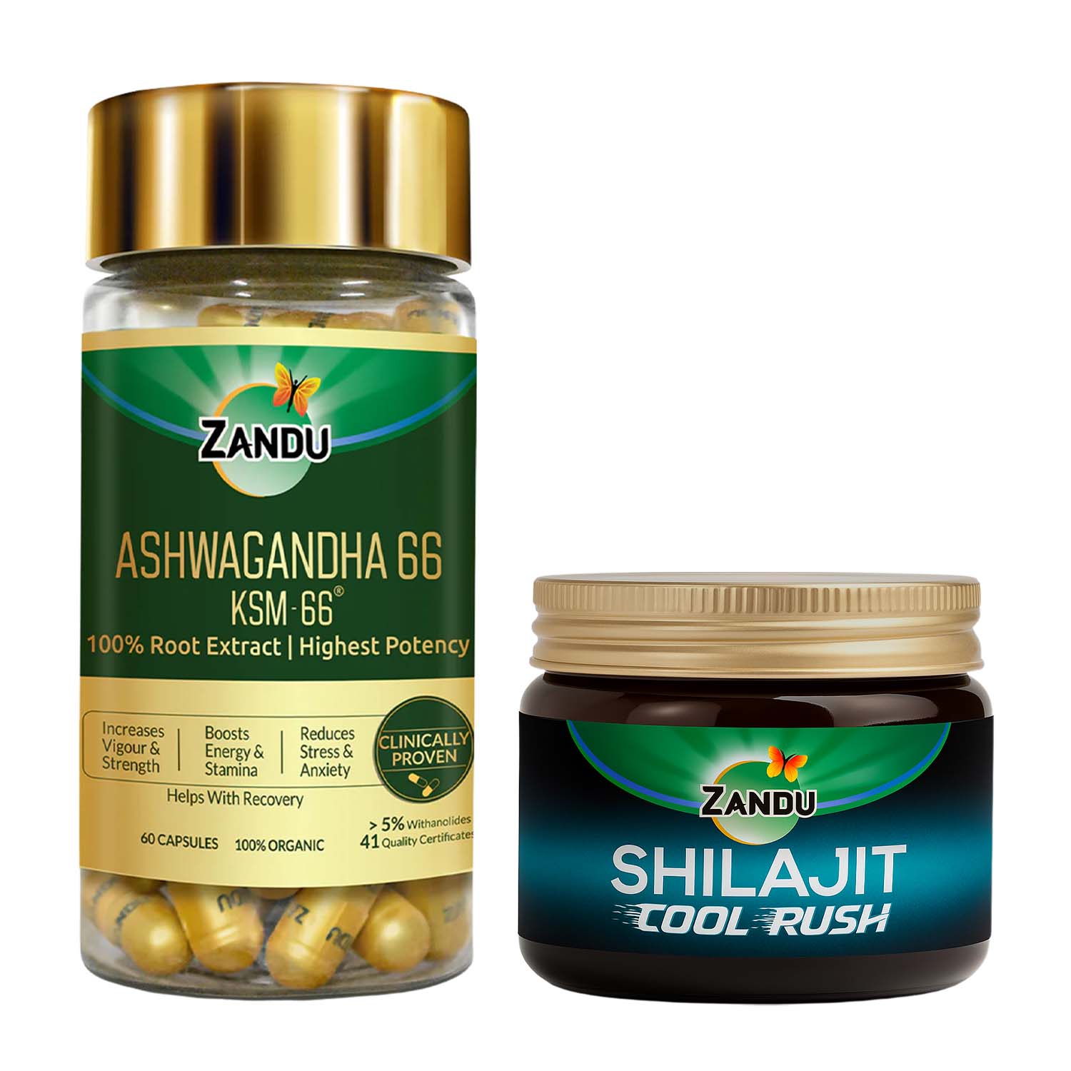 Shilajit Cool Rush Resin (10g) +  Ashwagandha KSM Combo