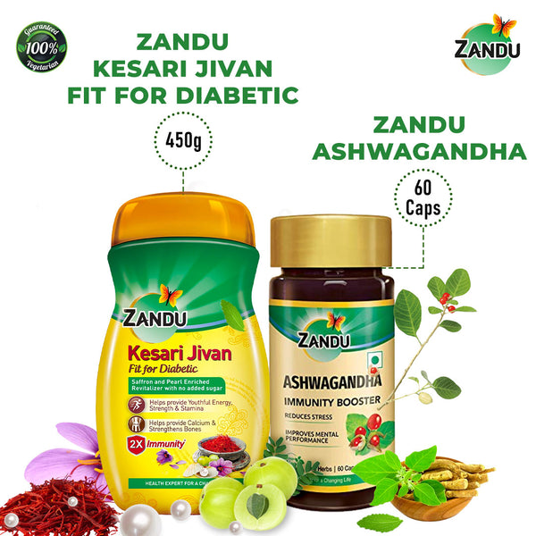 Kesari Jivan Fit for diabetic (450g) & Ashwagandha (60 Caps) Combo