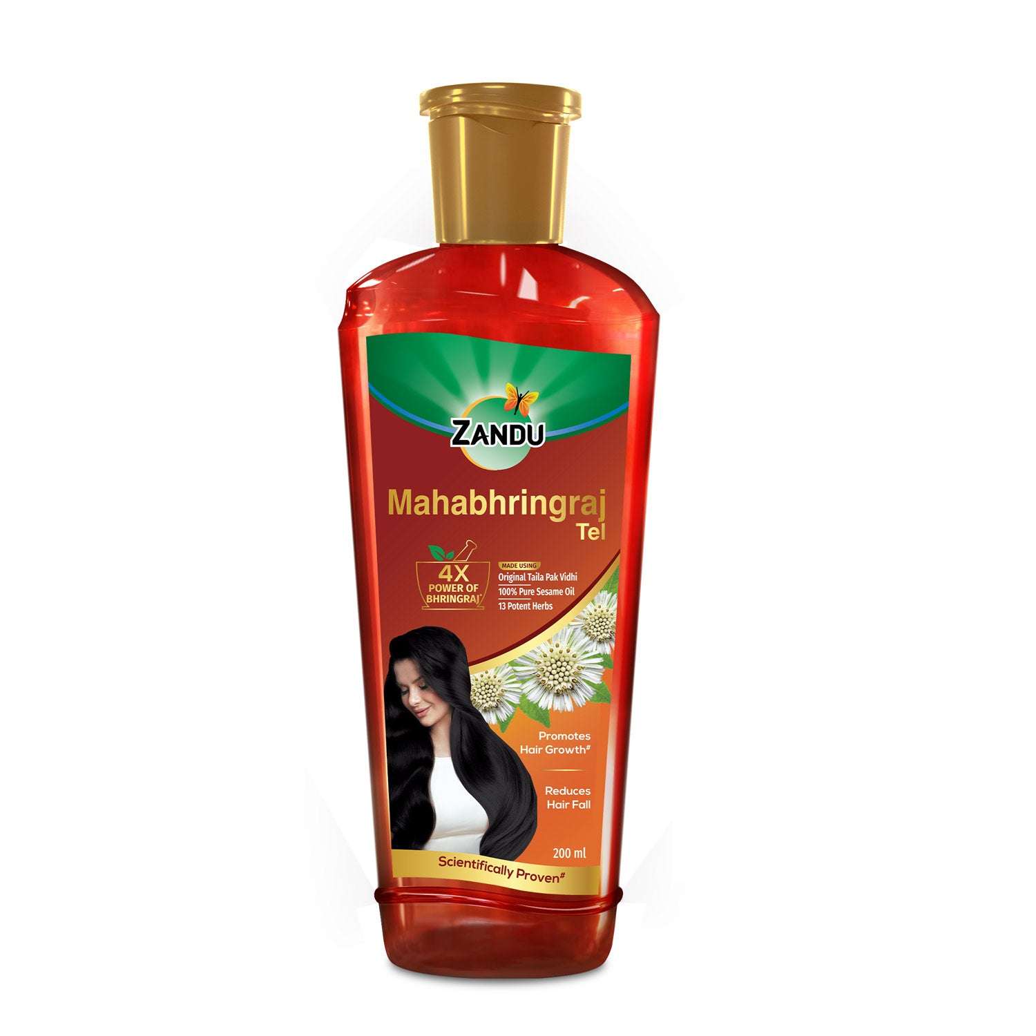 Zandu Mahabhringraj Tail for Healthy, Strong & Long Hair | Scientifically Proven with Pure Sesame Oil & 4X Bhringraj (200ml)
