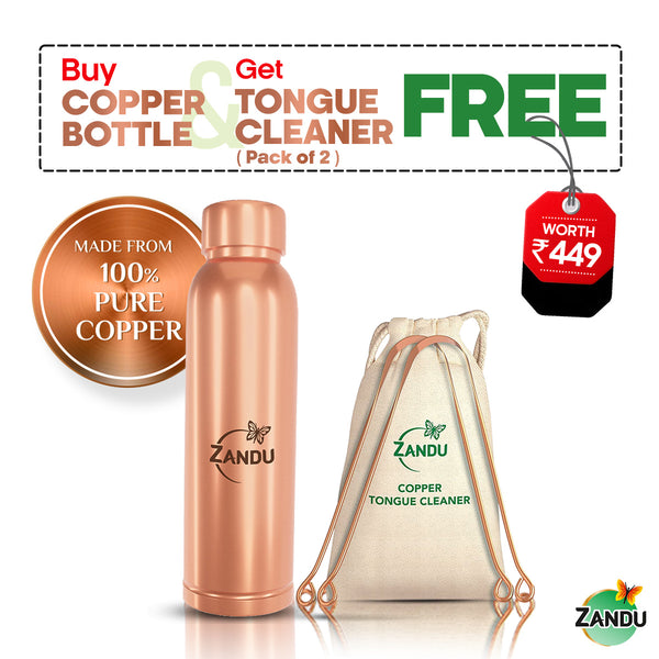 Zandu Copper Bottle with Free Copper Tongue Cleaner