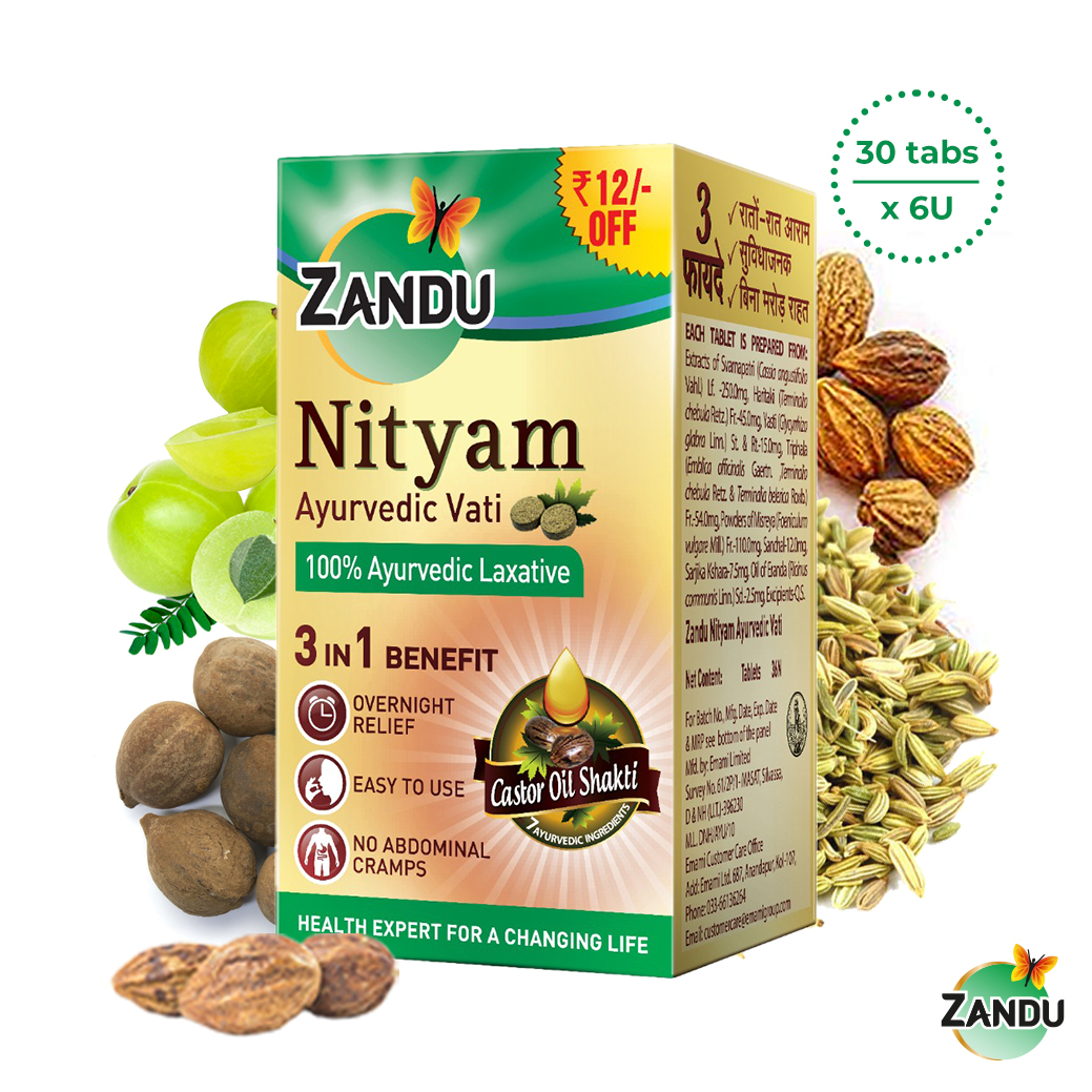Zandu Nityam Vati Ayurvedic laxative Tablet for Quick Overnight Relief from Constipation, Cramps, Gas, Acidity, & Bloating