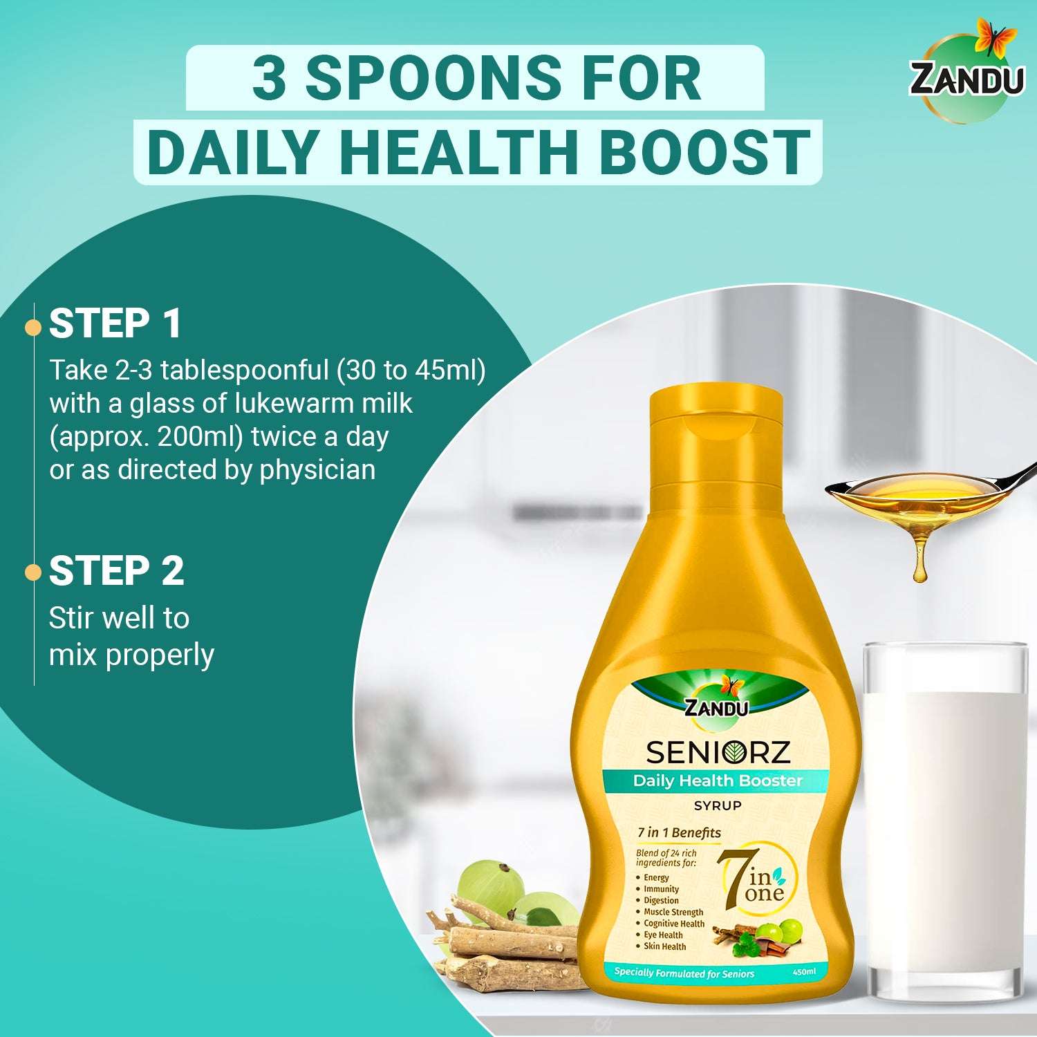 How to use Zandu Seniorz Daily Health Booster Syrup?