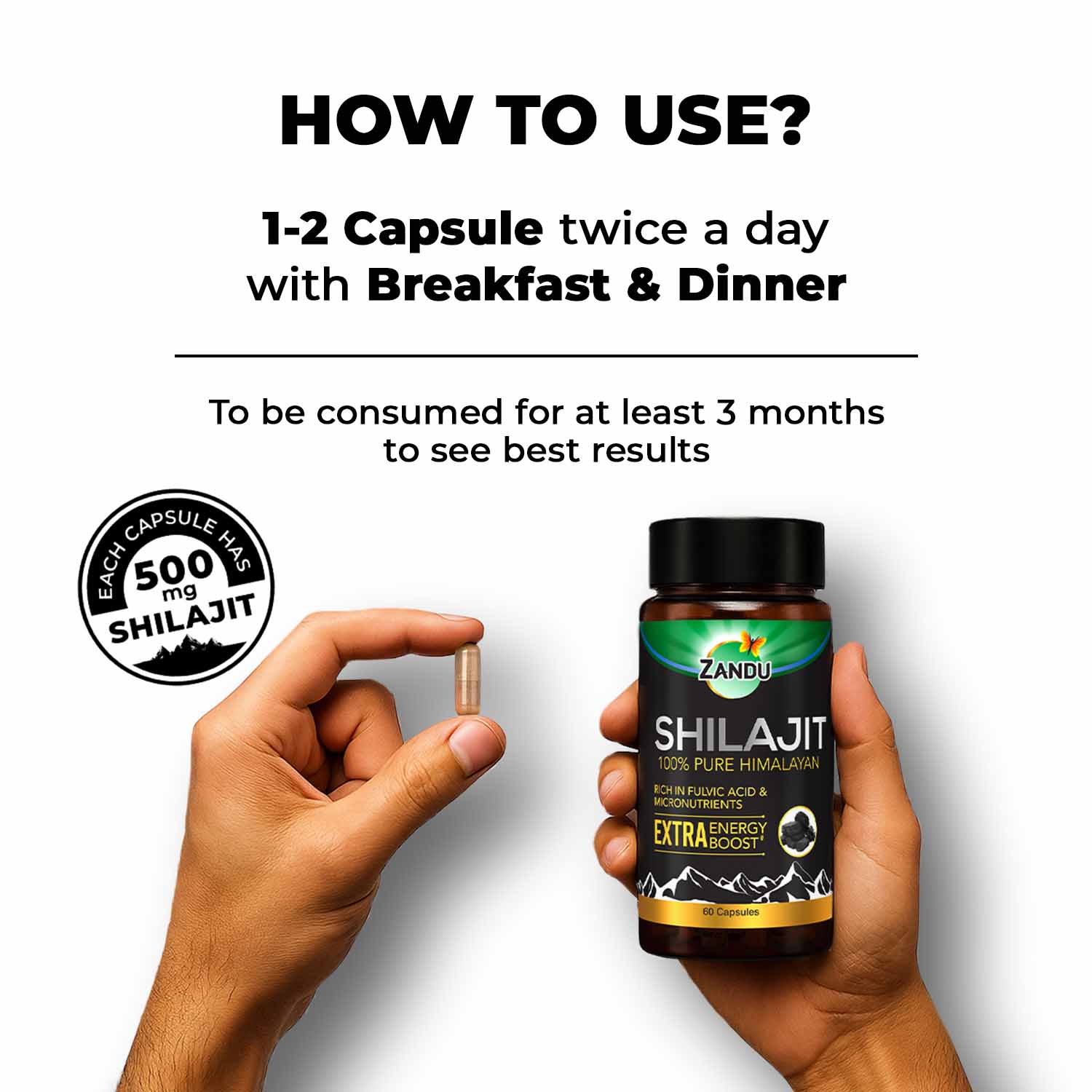 Steps to use Zandu Shilajit capsule