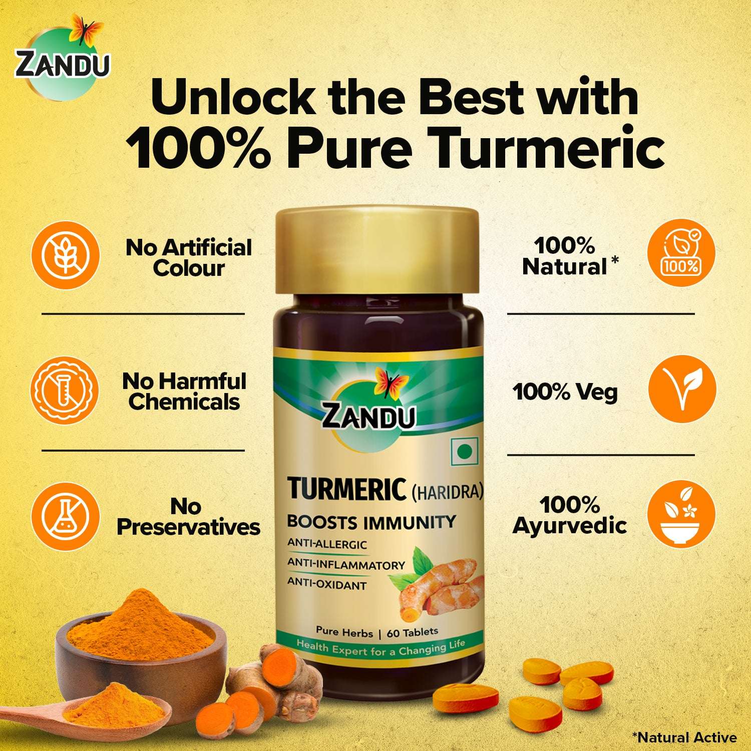 Zandu Turmeric Tablets for Immunity Boost & Inflammation Relief