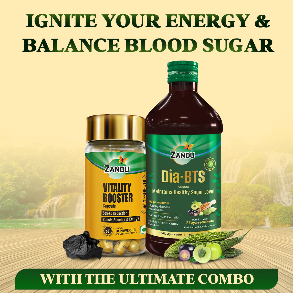 DiaBTS Tonic (650 ml) + Vitality Booster (60 Caps) | Manage sugar levels & Boost Vitality | 100% Ayurvedic & Safe