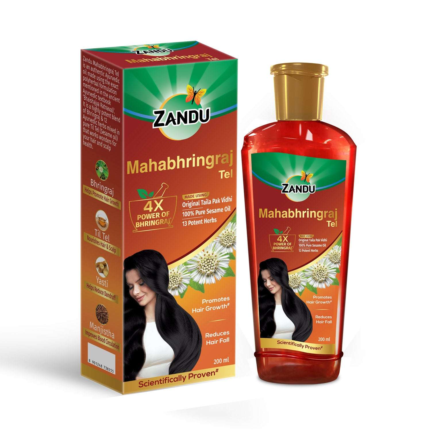 Zandu Mahabhringraj Tail for Healthy, Strong & Long Hair | Scientifically Proven with Pure Sesame Oil & 4X Bhringraj (200ml)