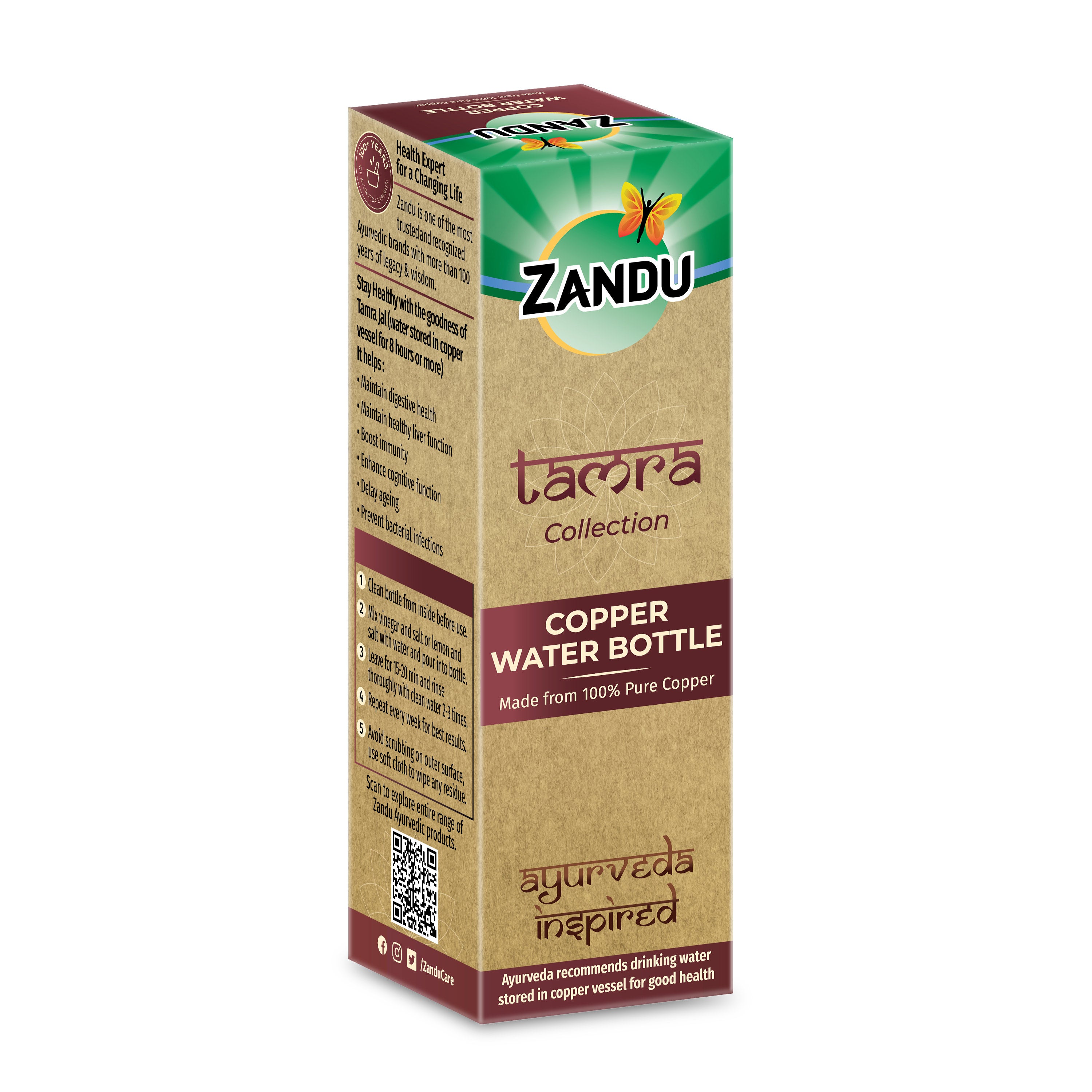 Zandu Copper Bottle (950ml) Green