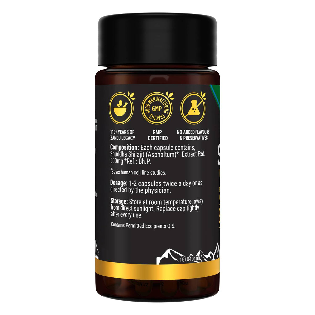 Complément Alimentaire Zandu Shilajit 60 Gélules - 100% Plantes, Santé Masculine, Péremption 2025