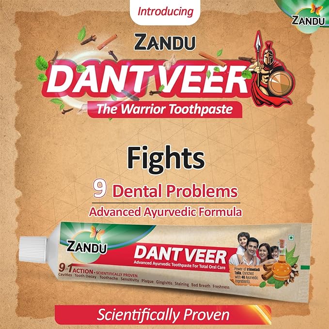 Zandu DantVeer Toothpaste | 200gm || Zandu Copper Tongue Cleaner | Pack of 2