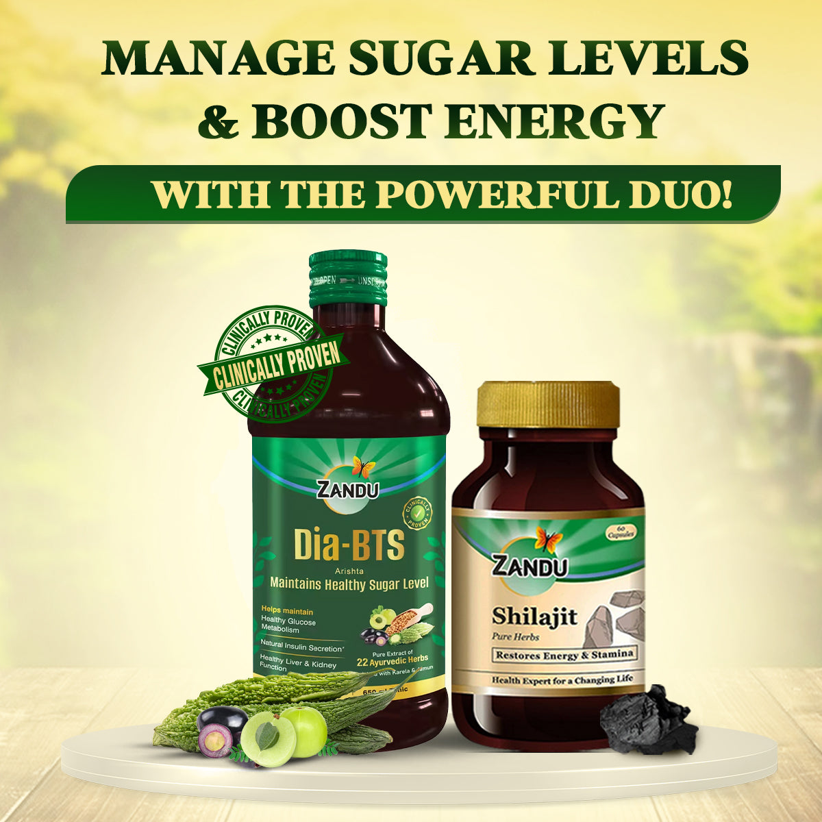 DiaBTS Tonic (650 ml) + Shilajit Capsule (60 Caps) | Manage Sugar Levels & Stay energetic | Clinically Proven & Safe