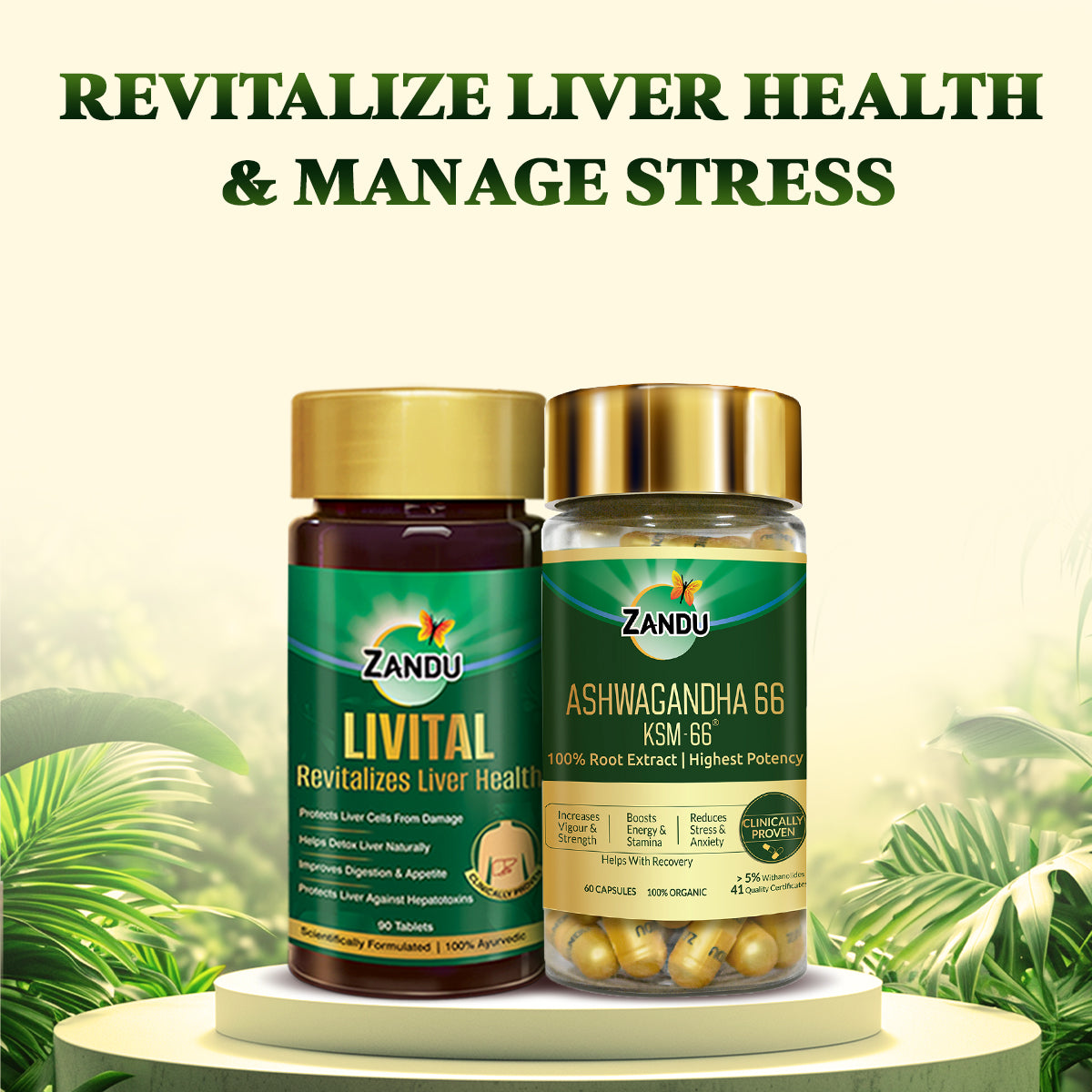 Livital Tab (60 Caps) + Ashwagandha KSM-66 (60 Caps) | Manage Liver & Stress | Clinically Proven to show results in 2 months | 100% Ayurvedic & Safe