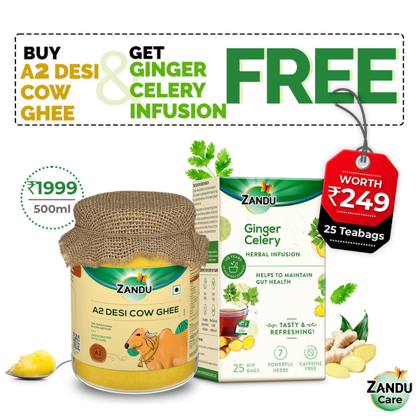A2 Desi Cow Ghee (500ml) & FREE Ginger Celery Herbal Infusion (25 Tea Bags)
