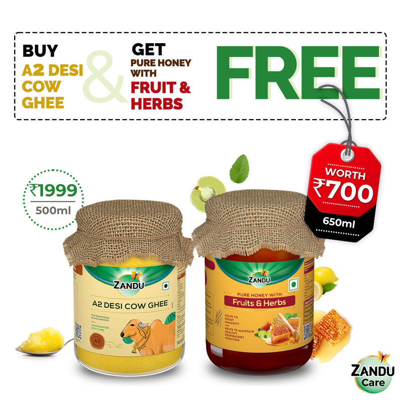 A2 Desi Cow Ghee (500ml) & FREE Pure Honey with Fruits & Herbs (650g)