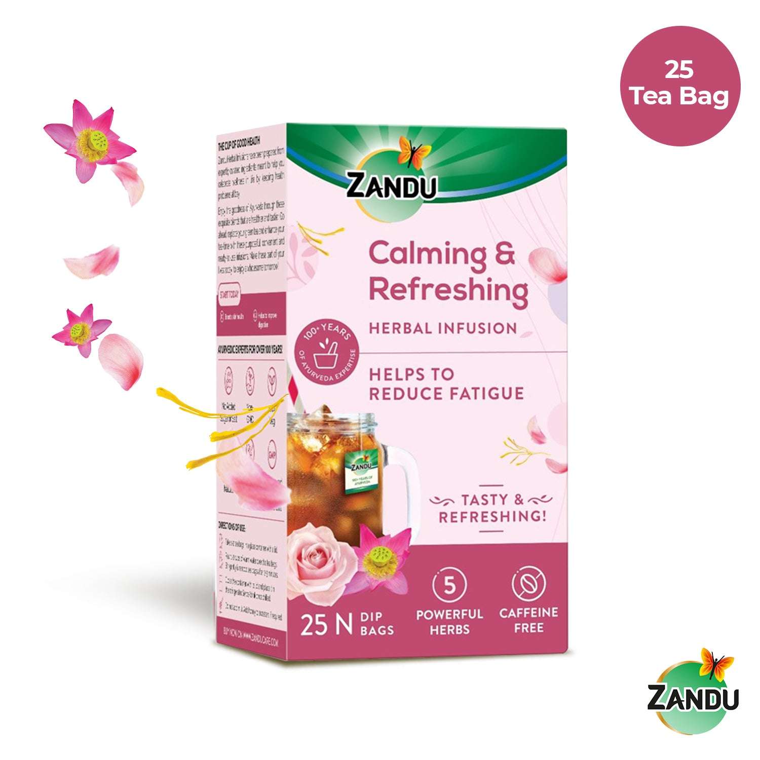 Zandu Calming & Refreshing Herbal Ice Tea Bags for Fatigue (25 Infusions)