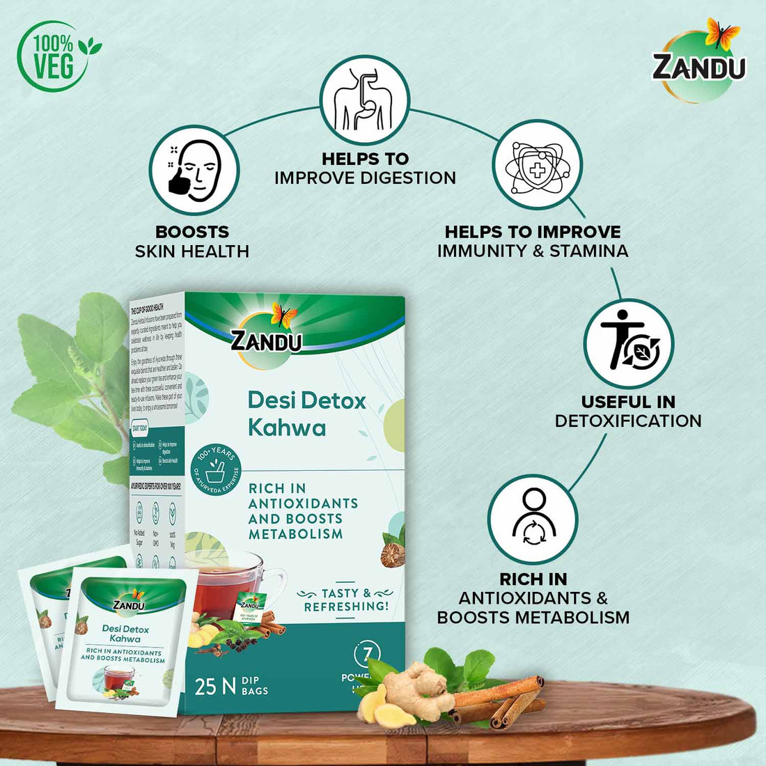 Buy Zandu Desi Detox Kahwa Green Tea (25 Bags) Online