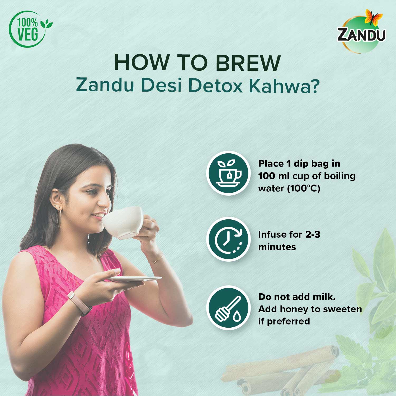 Zandu Desi Detox Kahwa (25 Tea Bags)(Pack of 2)