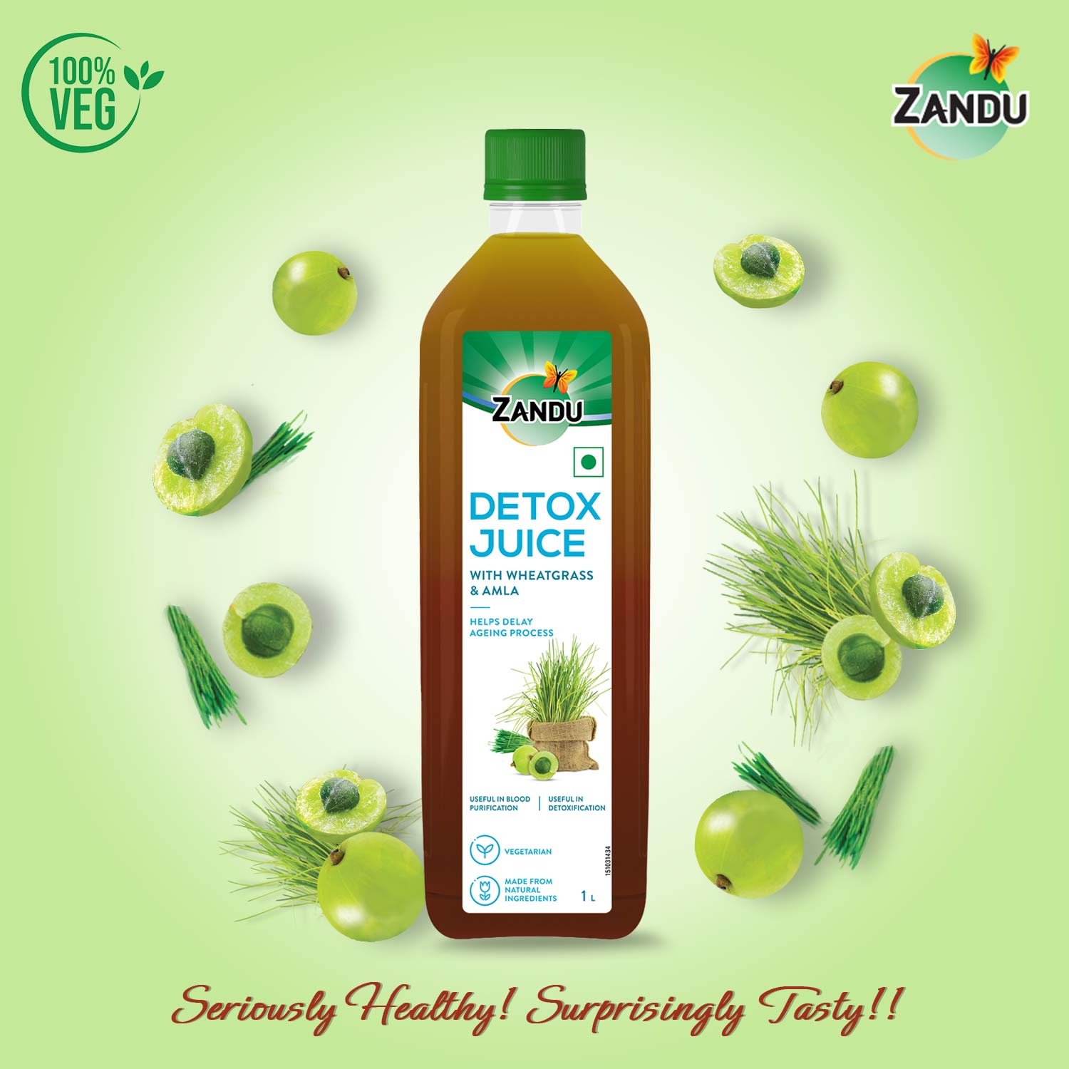 Detox Juice with Wheatgrass & Amla (1 Litre)