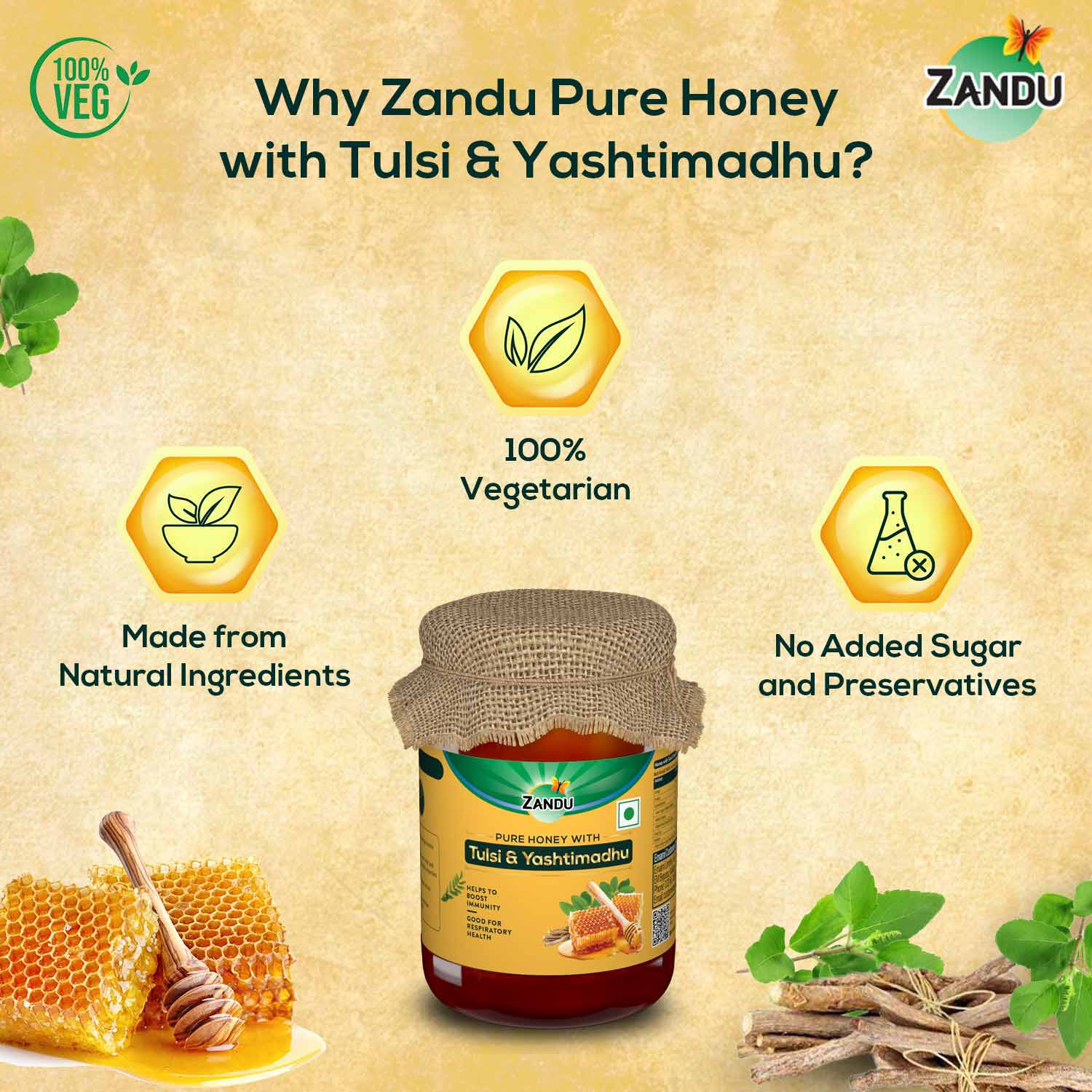 Pure Honey with Tulsi & Yashtimadhu (650g)