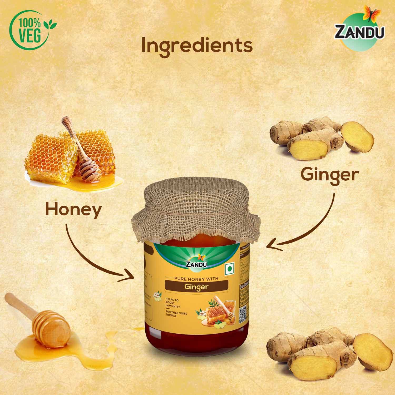 Zandu 100% Pure Ginger Honey 650g For Strong Immunity