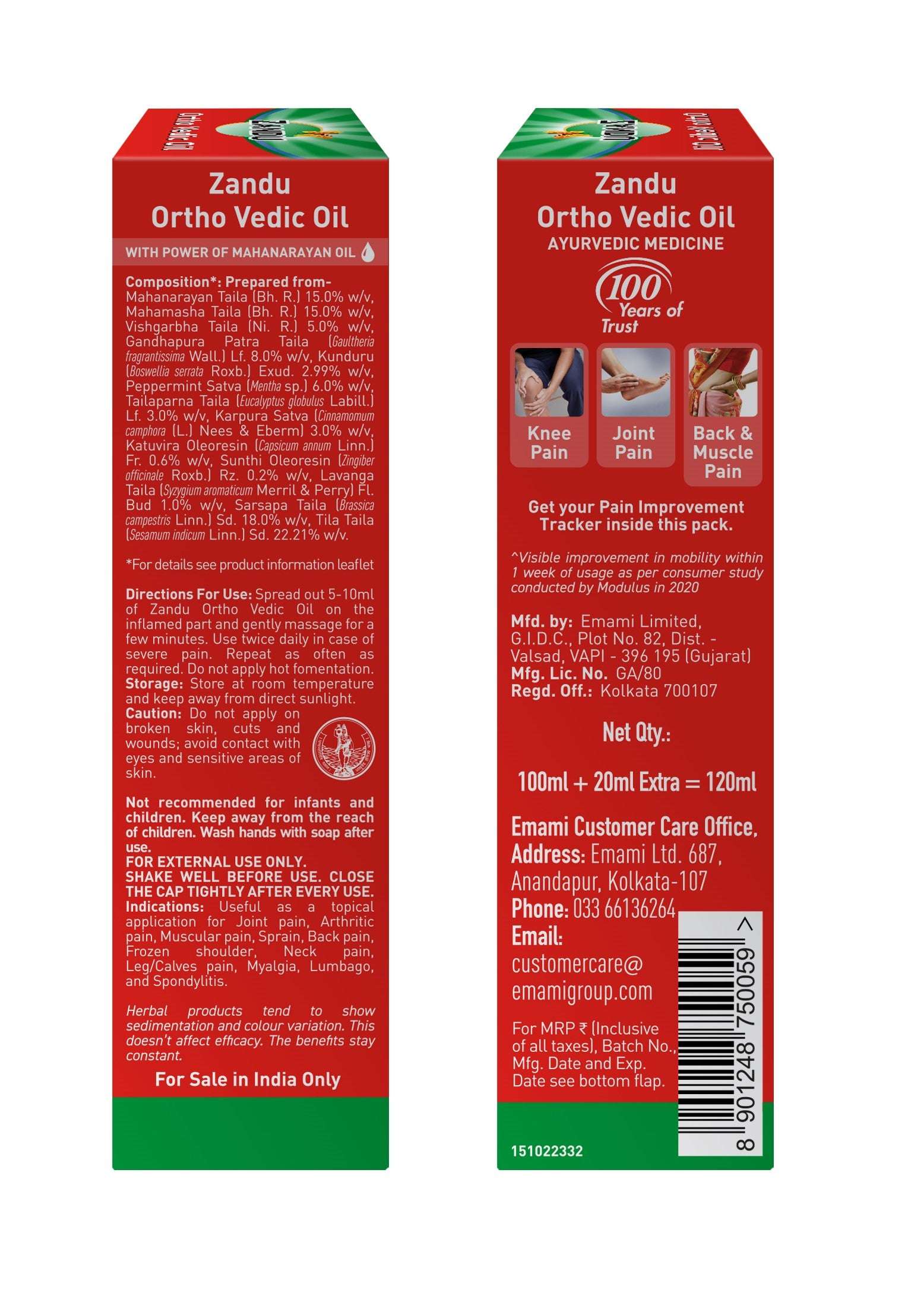 Ortho Vedic Pain Relief Oil for Joint, Knee, Back & Muscle (100ml)