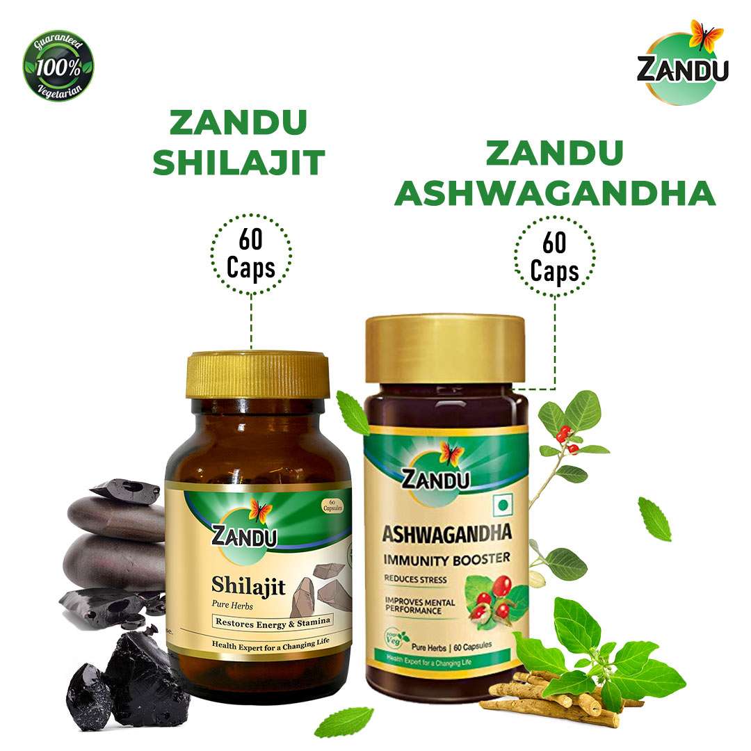 Zandu Shilajit & Ashwagandha Capsules for Strength & Immunity (100% Pure Extract)