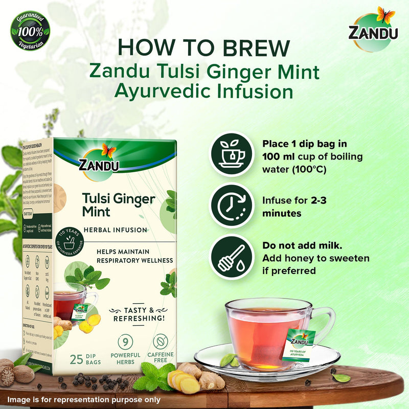 Tulsi Ginger Mint Herbal Infusion (25 Tea Bags)