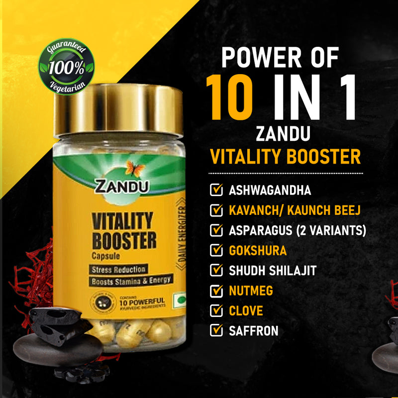 Zandu Vitality Booster Capsules (Natual Stress Relief Capsules)